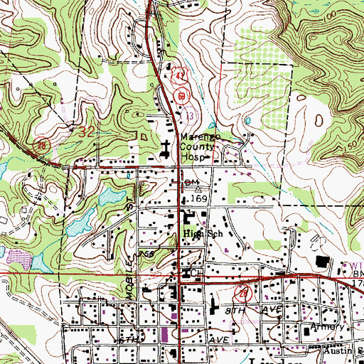 Topographic Map of Marengo County Library, AL