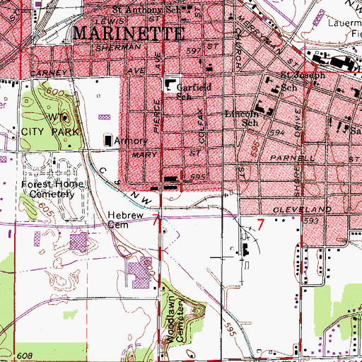 Topographic Map of City of Marinette, WI