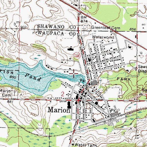 Topographic Map of City of Marion, WI
