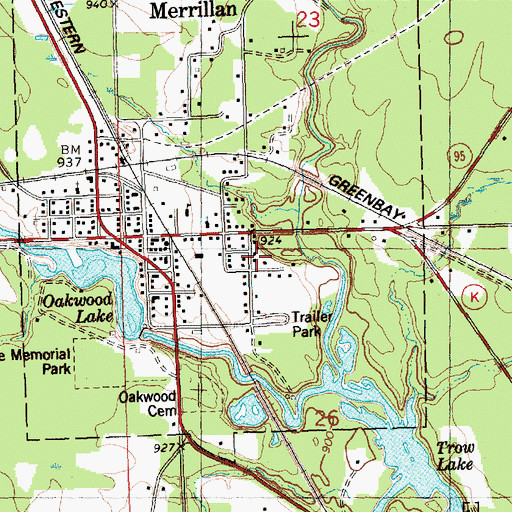 Topographic Map of Village of Merrillan, WI