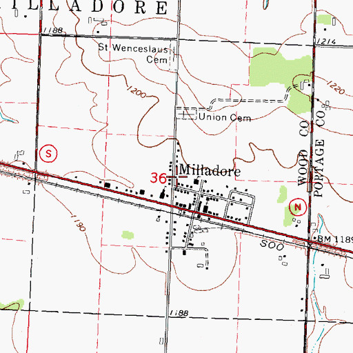 Topographic Map of Village of Milladore, WI