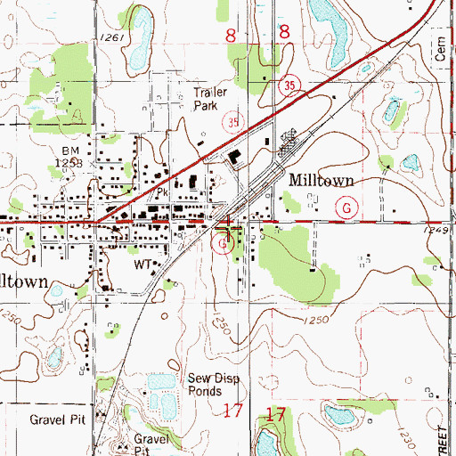 Topographic Map of Village of Milltown, WI