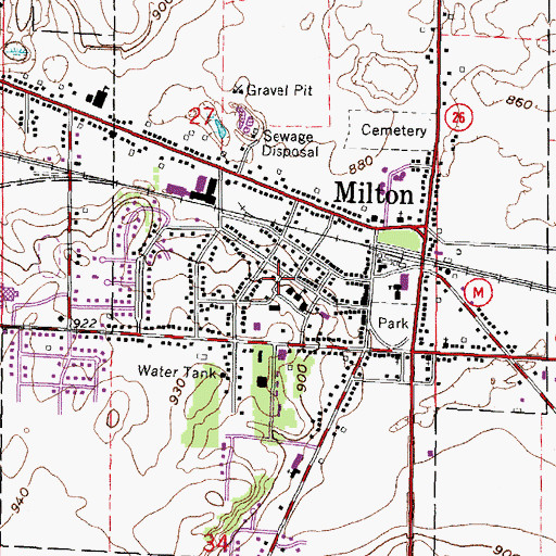 Topographic Map of City of Milton, WI