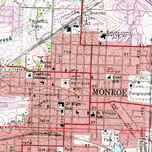 Topographic Map of City of Monroe, WI