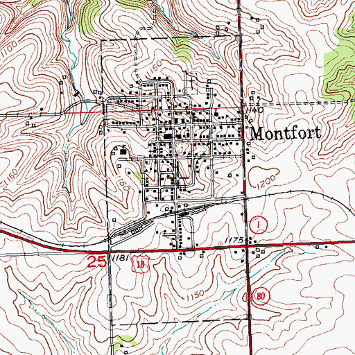 Topographic Map of Village of Montfort, WI