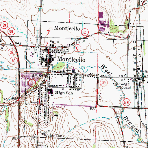 Topographic Map of Village of Monticello, WI