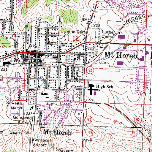 Topographic Map of Village of Mount Horeb, WI