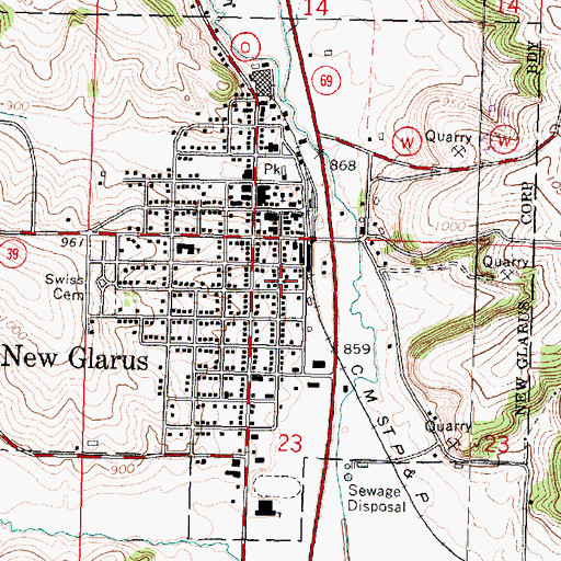 Topographic Map of Village of New Glarus, WI