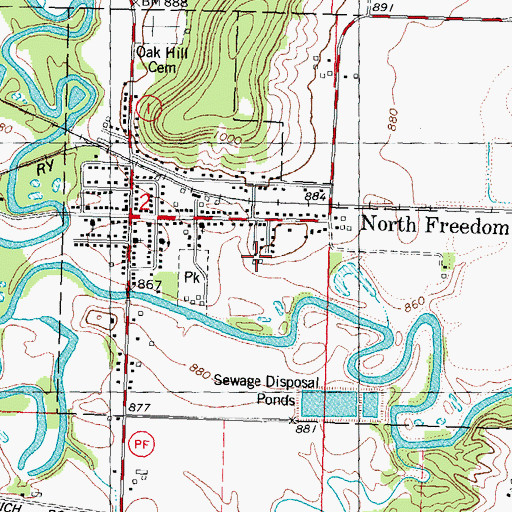 Topographic Map of Village of North Freedom, WI
