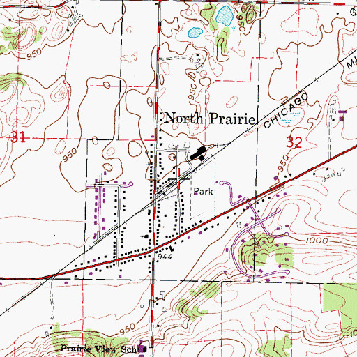 Topographic Map of Village of North Prairie, WI