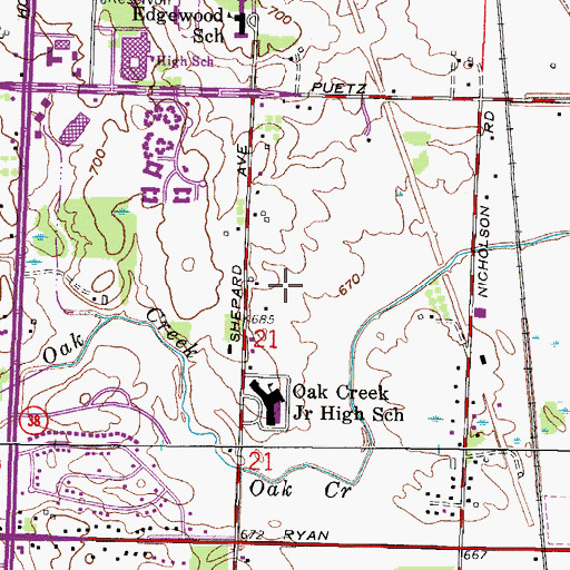 Topographic Map of City of Oak Creek, WI