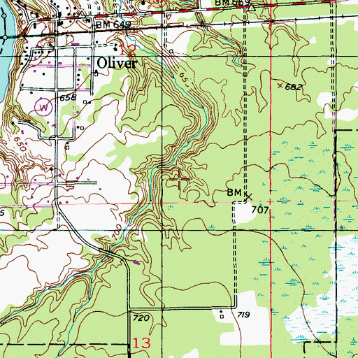 Topographic Map of Village of Oliver, WI