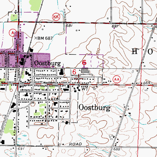 Topographic Map of Village of Oostburg, WI