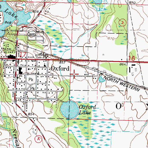 Topographic Map of Village of Oxford, WI