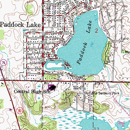 Topographic Map of Village of Paddock Lake, WI