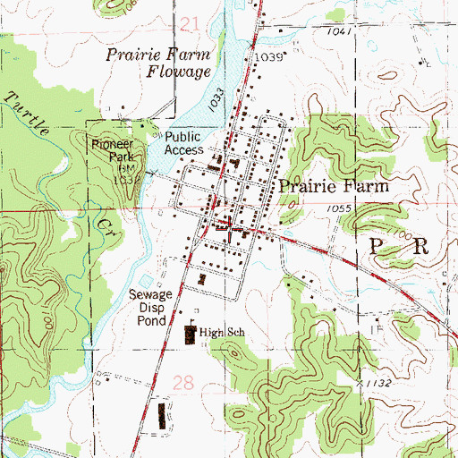Topographic Map of Village of Prairie Farm, WI