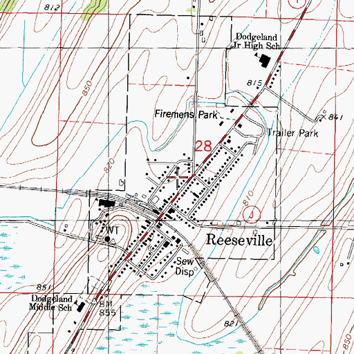 Topographic Map of Village of Reeseville, WI
