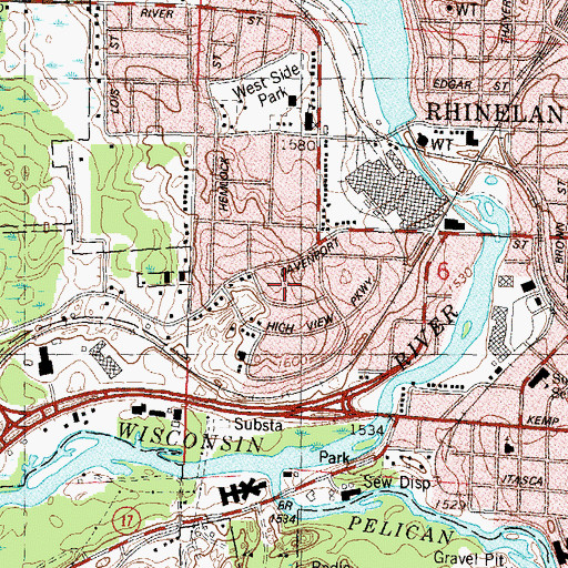 Topographic Map of City of Rhinelander, WI