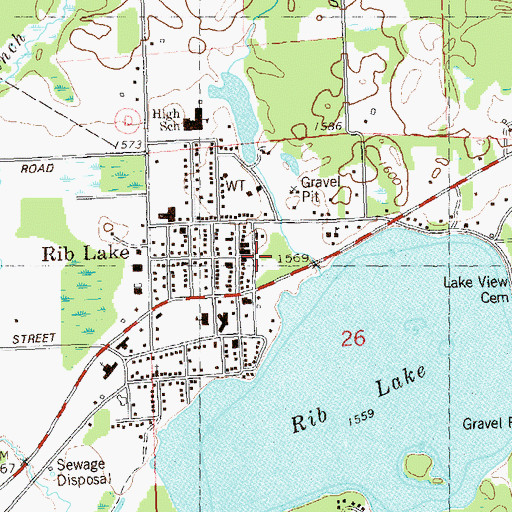 Topographic Map of Village of Rib Lake, WI