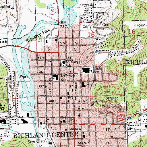Topographic Map of City of Richland Center, WI