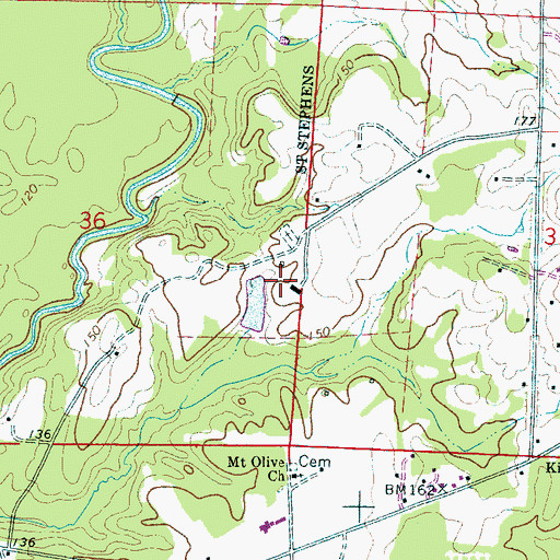 Topographic Map of Crawford Cemetery, AL