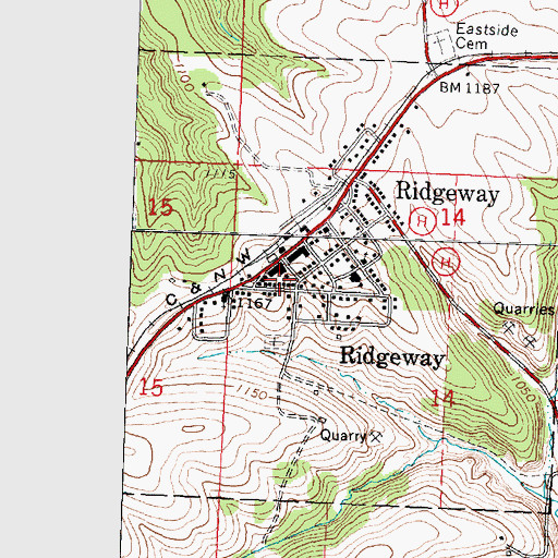 Topographic Map of Village of Ridgeway, WI