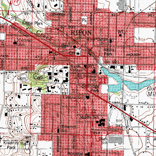 Topographic Map of City of Ripon, WI