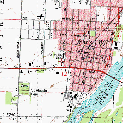 Topographic Map of Village of Sauk City, WI