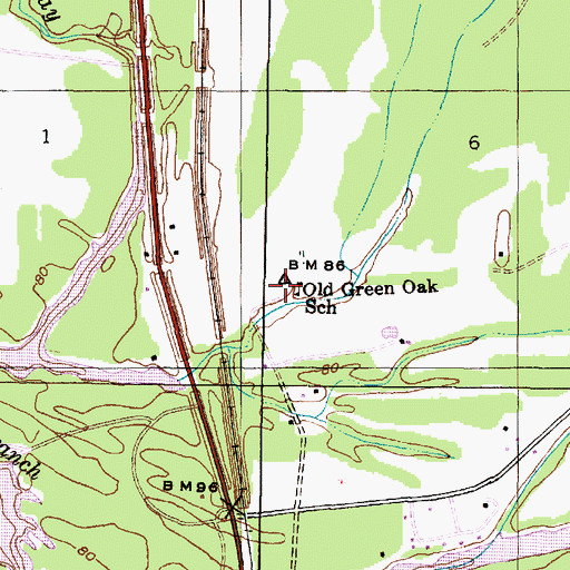 Topographic Map of Old Green Oak Cemetery, AL