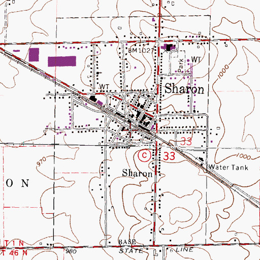 Topographic Map of Village of Sharon, WI