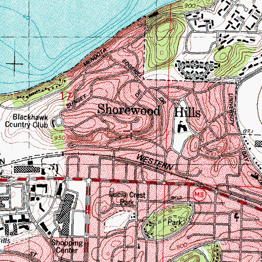 Topographic Map of Village of Shorewood Hills, WI