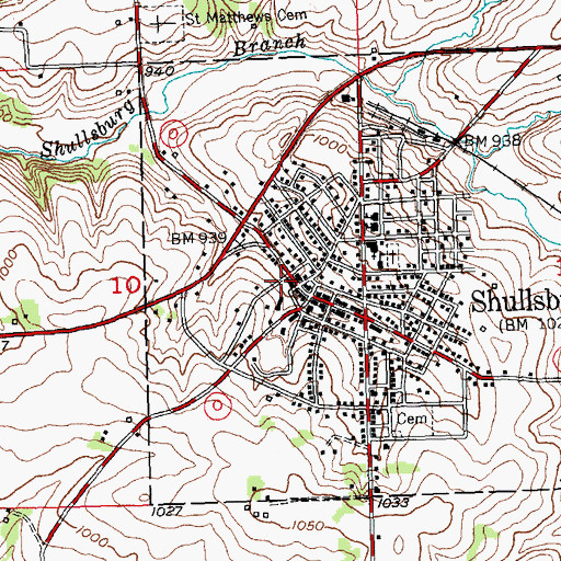 Topographic Map of City of Shullsburg, WI
