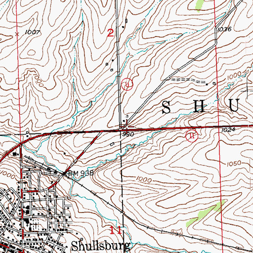 Topographic Map of Town of Shullsburg, WI
