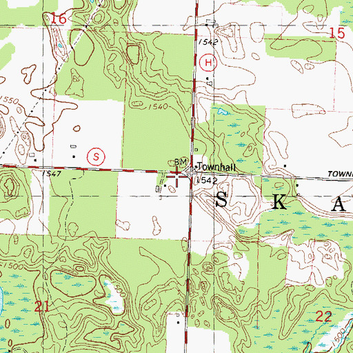 Topographic Map of Town of Skanawan, WI