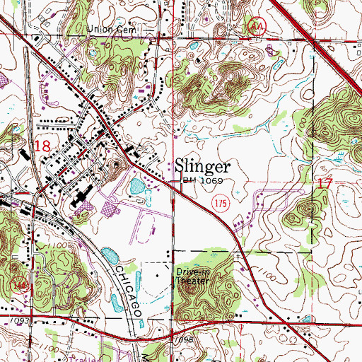 Topographic Map of Village of Slinger, WI
