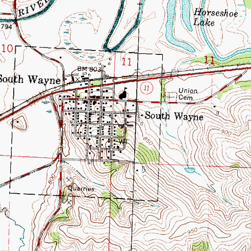 Topographic Map of Village of South Wayne, WI