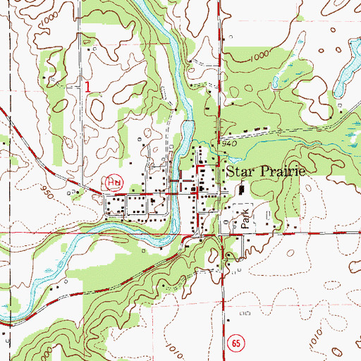 Topographic Map of Village of Star Prairie, WI