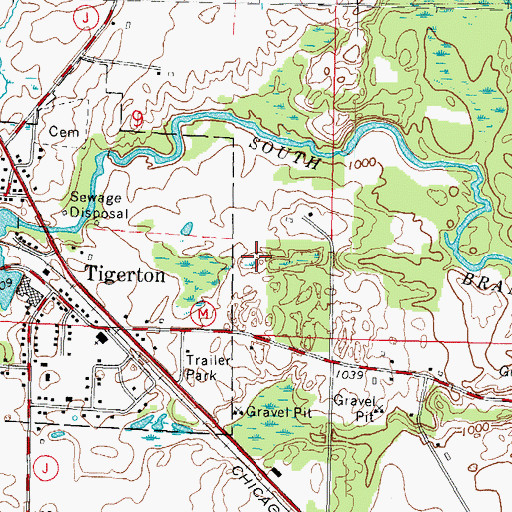 Topographic Map of Village of Tigerton, WI