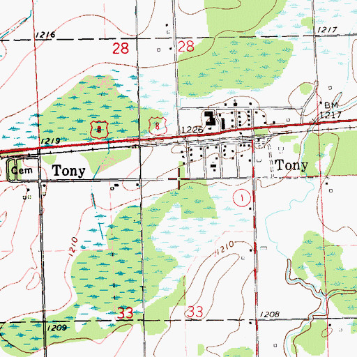 Topographic Map of Village of Tony, WI
