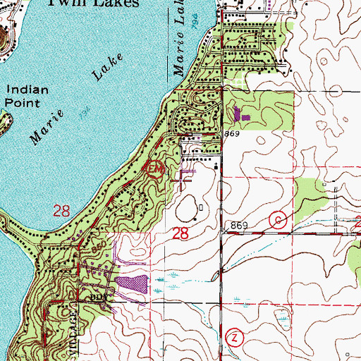 Topographic Map of Village of Twin Lakes, WI
