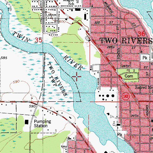 Topographic Map of City of Two Rivers, WI