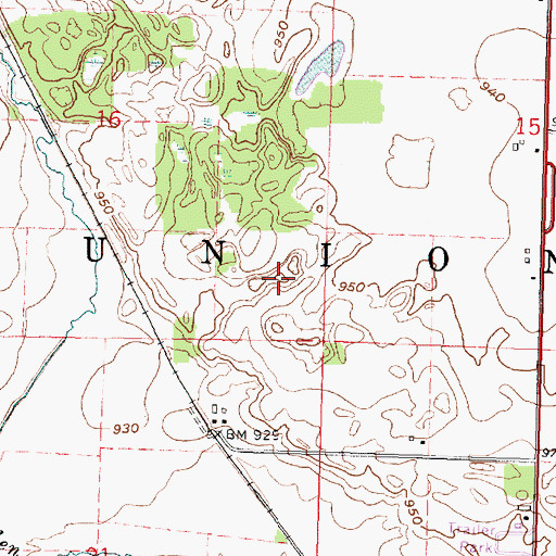 Topographic Map of Town of Union, WI
