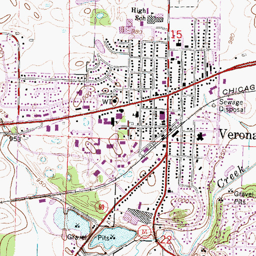 Topographic Map of City of Verona, WI