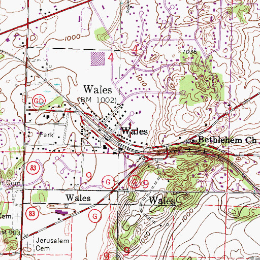 Topographic Map of Village of Wales, WI