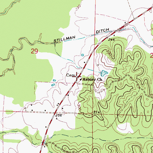Topographic Map of Asbury Cemetery, AL