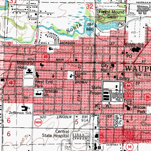 Topographic Map of City of Waupun, WI