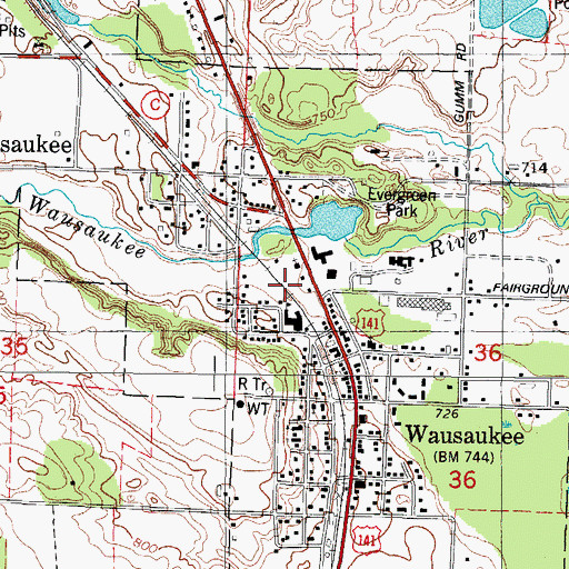 Topographic Map of Village of Wausaukee, WI