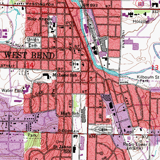 Topographic Map of City of West Bend, WI