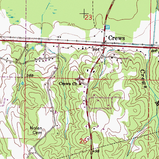 Topographic Map of Crews Cemetery, AL