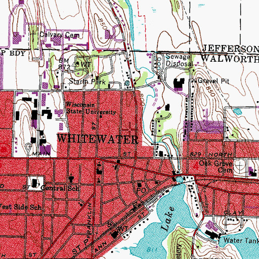 Topographic Map of City of Whitewater, WI